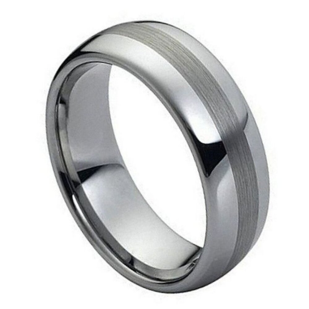 New 8mm Men's Polished Shiny brushed center Tungsten Wedding Band Ring